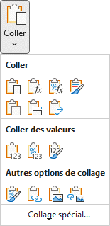 Excel - Coller - Options de collage spécial