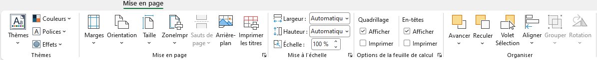 Onglet Mise en page