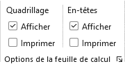 Options de la feuille de calcul