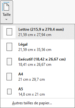 Taille du papier