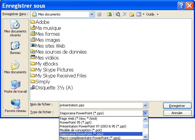 PowerPoint: Enregistrer en format de présentation
