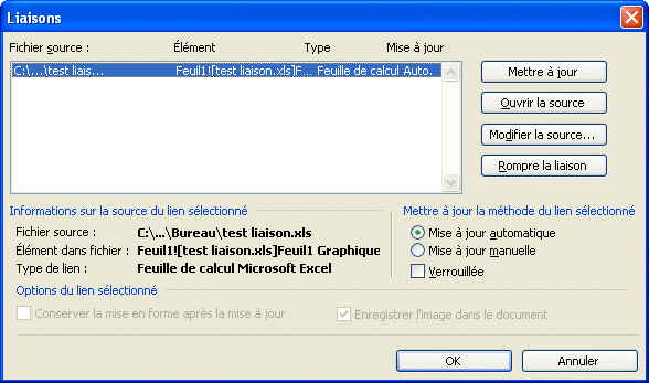 Word 2003 - Fenêtre Liaison