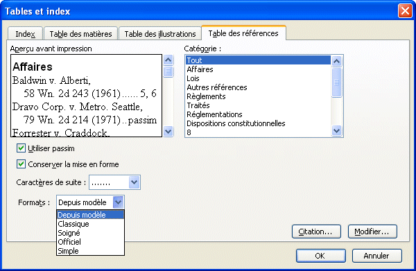 Word 2003 - Table de références