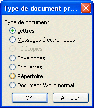 Word 2003 - Type de document