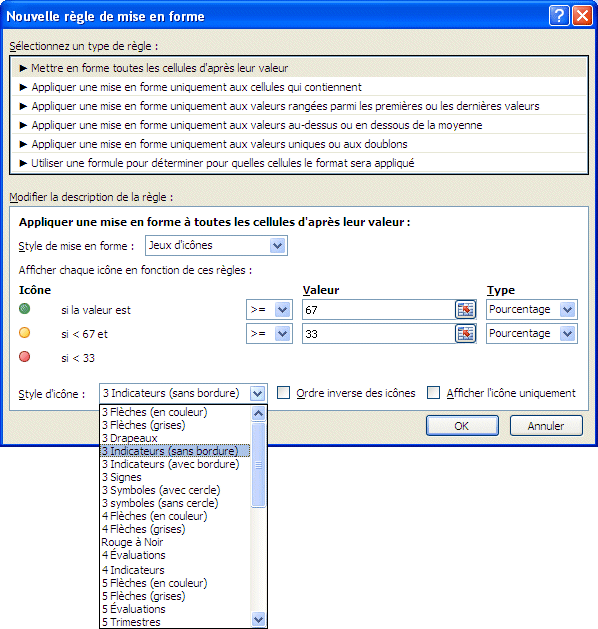 Excel 2007 : R&egrave;gles pour jeux d'ic&ocirc;nes