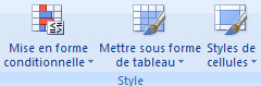 Excel 2007 : Accueil  - onglet style