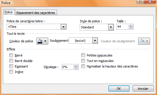 Powerpoint 2007 : Accueil -Options des polices