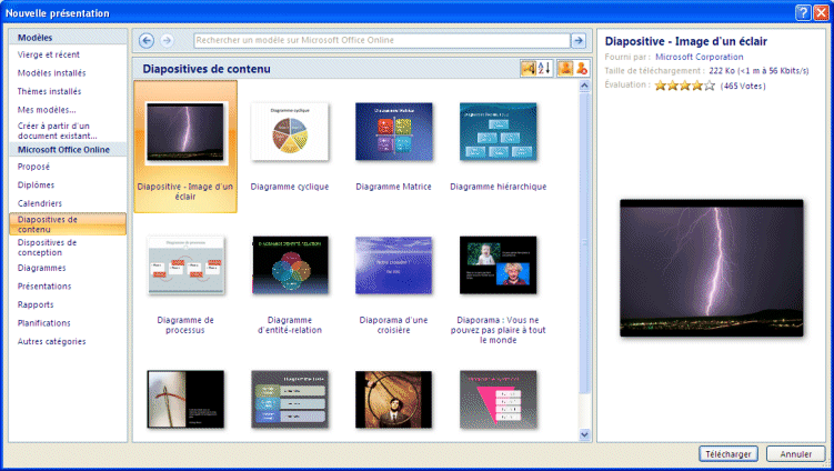 powerpoint 2007 : Liste des modèles disponibles de Microsoft Office Online