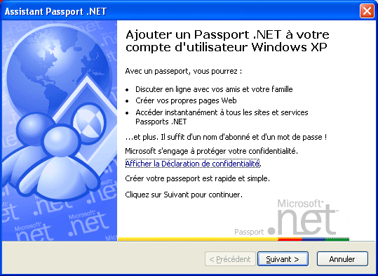 Ajouter le compte passport .Net