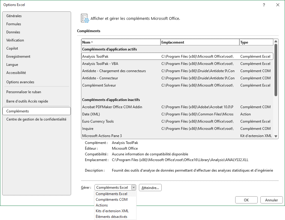Excel - compléments