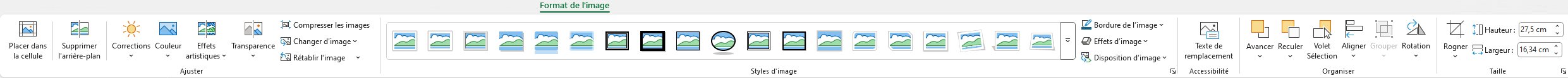 Microsoft 365 - onglet - format de l'image