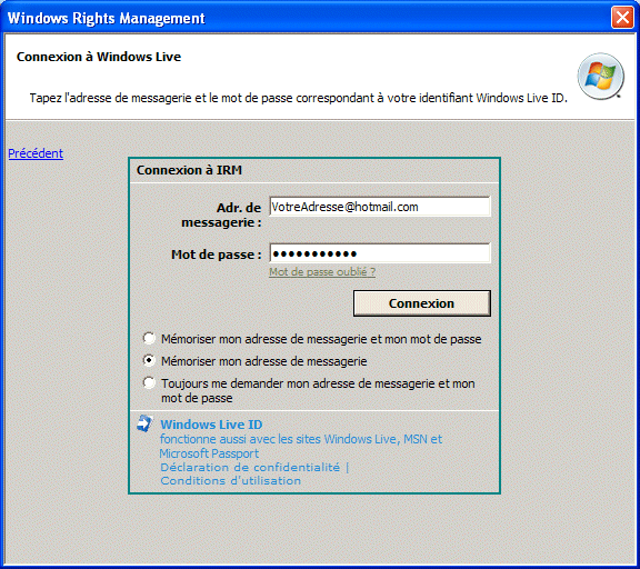Office 2003 - Configuration pour l'autorisation d'accès à un document