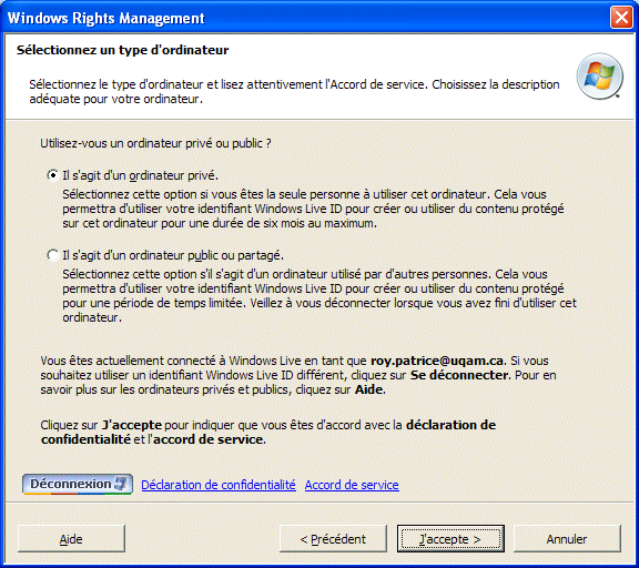 Office 2003 - Configuration d'autorisation d'accès à un document