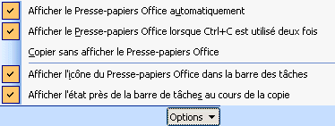 word 2003: édition-presse-papier options