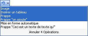 Word 2003 - Liste des actions annulables