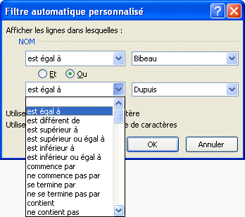 Excel 2007 - Filtre personnalisé