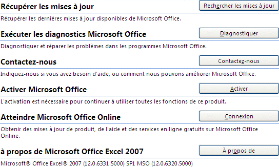 Excel 2007 : Options ressources