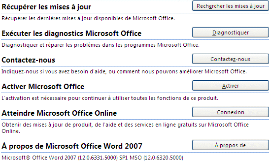Word 2007 : Options ressources