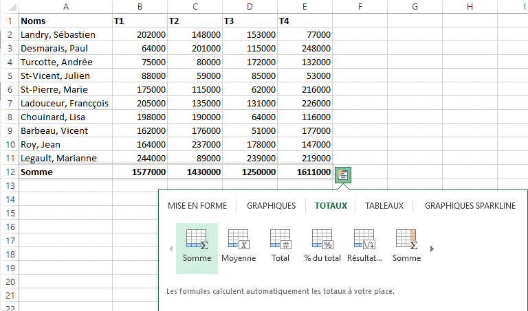 Excel 2013: analyse rapide - totaux