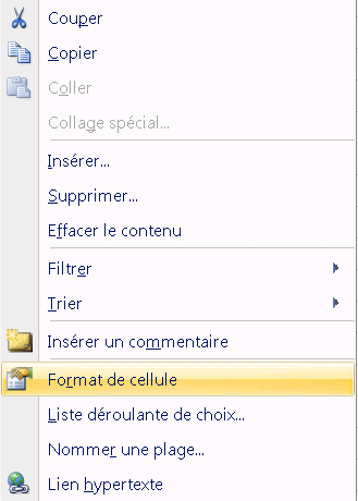 Excel 2007 - menu contextuel